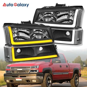 Pair Headlights w/LED DRL+Sequential Signal For 03-06 Silverado 1500 2500HD 3500 - Picture 1 of 18
