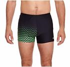 Zoggs Mens Chevron Hip Racer Swim Shorts / Swimming Trunks - Black / Green 30" 