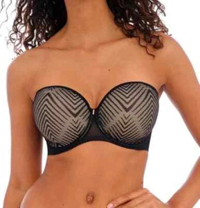 Freya Tailored Bra Black Mesh Size 30F Strapless Moulded Padded Multiway 401109 - Picture 1 of 12