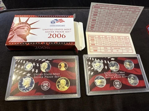 2006 S United States Mint SILVER Proof Set - 10 Coins Boxed Half Dollar Quarter Cover