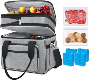 23L Extra Large Expandable Insulated Cooler Lunch Box for Men Double Deck Leakpr - Picture 1 of 12