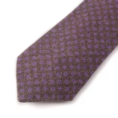 NUEVO CON ETIQUETAS $230 ISAIA NAPOLI 7 pliegues marrón-lavanda estampado de puntos lana suave-corbata de seda Foto 1 de 4