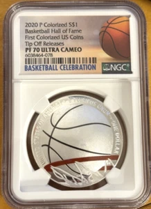 2020 P $1 Basketball Hall Of Fame Tip Off Releases NGC PF70 UCAM Colorized Coin - Picture 1 of 10