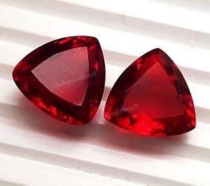 Elegant 19-20 Ct Mozambique Trillion Cut Red Ruby Pair – Lab Certified Gemstones - Picture 1 of 4