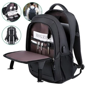 Men Women Backpack Large Business Travel Computer Bookbag 15.6" Laptop Bag Black - Picture 1 of 16