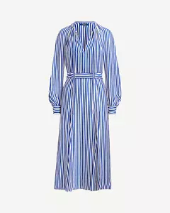 NWT Polo Ralph Lauren Striped Silk-Blend Midi in White Royal Blue Dress 6 $598 - Picture 1 of 5