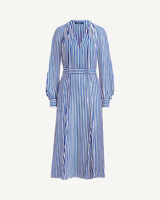 G1N with tags Polo Ralph Lauren Striped SilkBlend Midi in White Royal Blue D - Image 1 of 4