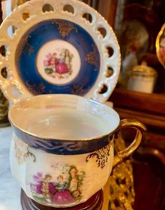VTG Cup and Reticulated Saucer—Royal (Japan) LusterWare—Rococo Lovers - Picture 1 of 8