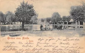 HEIDE, SCHLESWIG-HOLSTEIN, GERMANY ~ CHILDREN BESIDE A POND ~ used 1899 - Picture 1 of 2