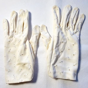 Vintage White Gloves w/ Silver Metallic Threaded Embroidery Vented Elegant NICE - Picture 1 of 12
