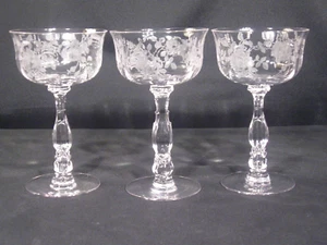 Fostoria Willowmere Champagner große Sherbet Gläser Stiel 6024, Ätzung 333 3er Set - Bild 1 von 17