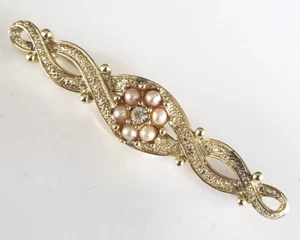 Vintage Emmons Gibson Girl Faux Pearl Rhinestone Gold Tone Bar Pin 2-3/8" - Picture 1 of 5