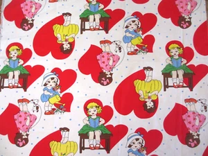 KOKKA Cotton Canvas Fabric RETRO GIRLS with RED  HEARTS - 21" by 22" - Picture 1 of 2