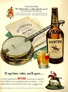  1950 Hunter Fine Blended Whiskey liquor ad retro poster home decor