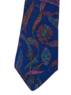 Paul Stuart Silk Neck Tie Necktie Paisley Blue Pink Tan Art Nouveau Dandy - Image 1 of 4