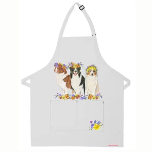 Australian Shepherd Aussie Floral Apron Two Pocket Bib Apron with Adj Neck - Picture 1 of 1