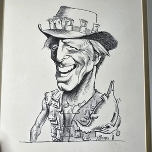 Paul Hogan CARICATURE Cartoon Crocodile Dundee By Albert Ricardo - Picture 1 of 11