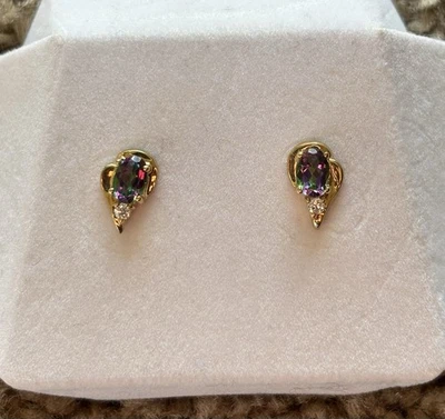 10K Yellow Gold Mystic Topaz & Cubic Zirconia Stud Earrings – Teardrop Design - Image 1 of 4