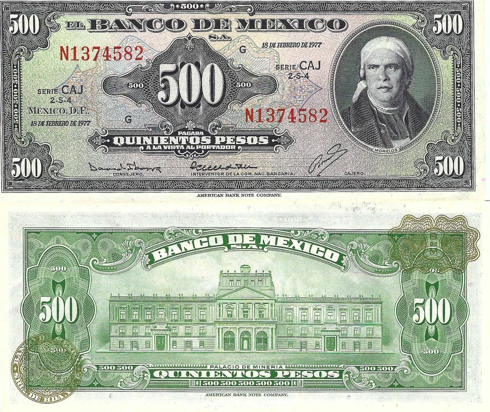 墨西哥:500 美元比索·莫雷洛斯 1977 年 2 月 18 日墨西哥埃尔银行 UNC。 — 第 1/1 张图片