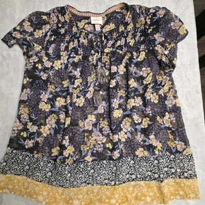Knox Rose Boho Hippie Sheer Floral Smocked Tassel Women's Large Shirt - Picture 1 of 11