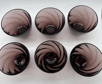 6 magníficos vasos de vidrio vintage Hazel Atlas amatista marroquí remolino 4 oz Foto 1 de 4