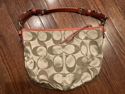 Coach Soho Signature Orange Tan Brown Sateen Silver Hardware Hobo Bag Purse - Image 1 of 4