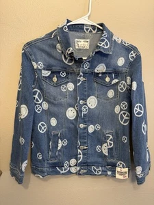 Girl’s Justice X Stranger Things Soft Denim Peace Sign Smiley Face Jacket Size M - Picture 1 of 12