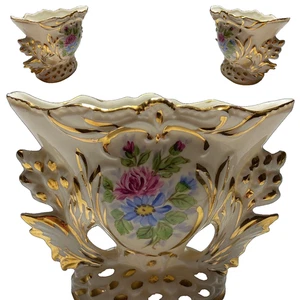 Vintage Weisley Porzellan Vase Blumen handbemalt gold vergoldet Porzellan  - Bild 1 von 8