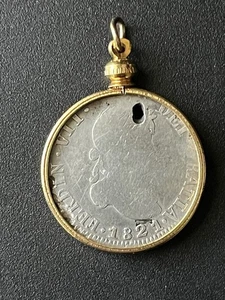 Genuine 1821 Mexico 2 Reales in Gold Colored Bezel / Pendant - Picture 1 of 5