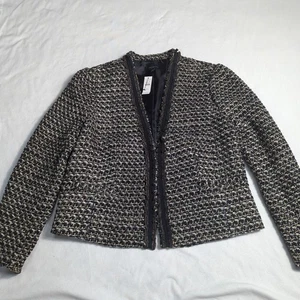 Talbots Neu mit Etikett Breckenridge Größe 12 schwarz/weiß/gold metallic Wolle Tweed Sakko 337 - Bild 1 von 7