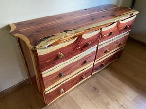 Rustic Cedar 6 Drawer Dresser – Solid Wood, 60" L 22" W, Live Edge - Handcrafted - Picture 1 of 6