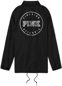 Victoria's Secret Pink Snap Button Front-close Anorak Coaches Jacket Black NWT - Picture 1 of 6
