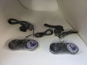 TWO (2) NEW BLACK FC TWIN & SNES GAMEPAD CONTROLLERS & 2 6FT EXTENSION CABLES - Picture 1 of 5