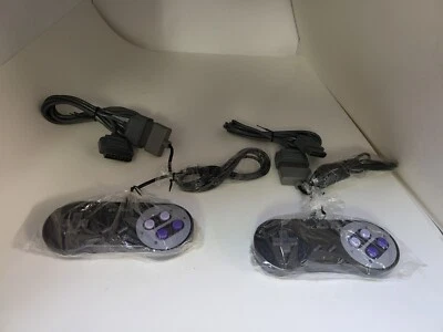 TWO (2) NEW BLACK FC TWIN & SNES GAMEPAD CONTROLLERS & 2 6FT EXTENSION CABLES - Image 1 of 4