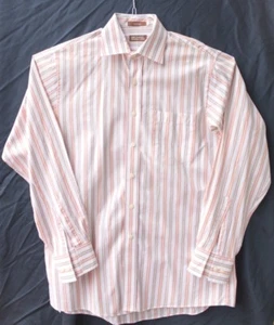 Michael Kors Mens Shirt Large Long Sleeve White Orange Striped 100% Cotton EUC - Picture 1 of 7