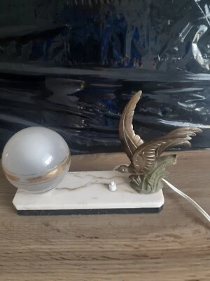 ancienne lampe veilleuse de table à décor d'oiseau art déco  - Photo 1/4