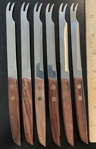 6 Frontier Forge Wood Handle Brass Rivet Serrated Fork Tip Cheese Knives 11531-2 - Picture 1 of 4
