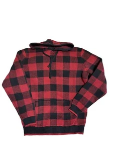 Vintage American Eagle Red Buffalo Plaid Hoodie Knit Size MT Pullover EUC - Picture 1 of 4