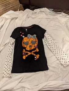Girls Halloween skull long sleeve shirt size 7 8 - Picture 1 of 3