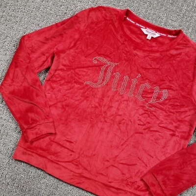 Juicy Couture Top Womens Small Red Velvet Velour Y2k Bling Rhinestone Sleepwear - Изображение 1 из 4