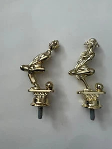 Comic Bowler Male & Female Trophy Trim Parts Gold Metal 3-1/2” *NEW* - Picture 1 of 7