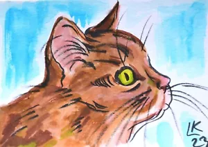 Katze ACEO Aquarell - Original Miniatur Portrait, handgemalte Kunst - Bild 1 von 3