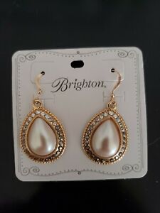 Brighton Raindrops Gold Tone Pearl French Wire Drop Dangle Earrings 