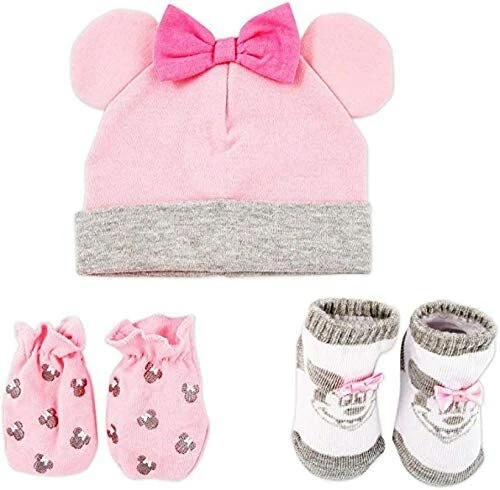 Disney Baby Girls Minnie Mouse 3 Piece Take Me Home Set: Hat, Bootie and Mittens Foto 1 de 1