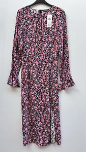 Miss Selfridge Cut Out / Open Back Black Floral Tea Dress UK Size 14 Bnwt - Picture 1 of 5