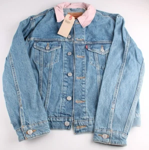 Levis Strauss Woman's XS Ex-boyfriend Trucker Denim Jacket Pink Collar - Picture 1 of 6