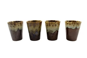 Lote de 4 vasos de jugo Canonsburg Pottery EE. UU. Ironstone marrón esmalte por goteo 3 1/2" - Imagen 1 de 9