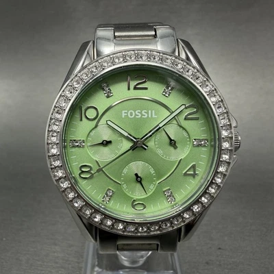 Reloj Fossil Riley Mujer 39mm Esfera Verde Tono Plateado Día Fecha Redondo ES3725 NewBat Foto 1 de 4