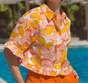 NWOT Kate Spade Peaches Ruffle Linen Crop Top Size XL - Picture 1 of 15