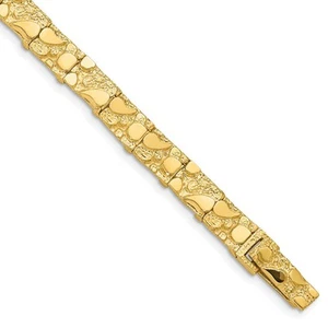 7mm 14k Yellow Gold Nugget Link Bracelet, 7 Inch - Picture 1 of 5